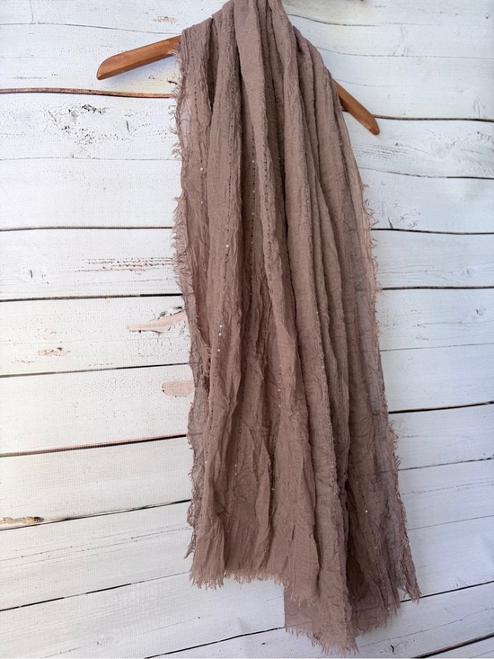 Accessories - Lightweight Taupe Crinkled Scarf - Versatile Women's Wrap
